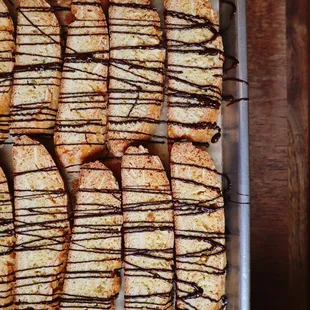 Lemon almond biscotti with chocolate drizzle