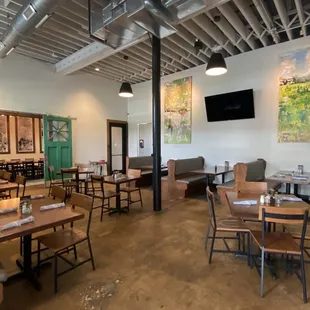tables and chairs in a restaurant