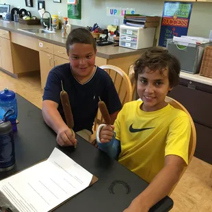 MMSK students working on a research paper together.