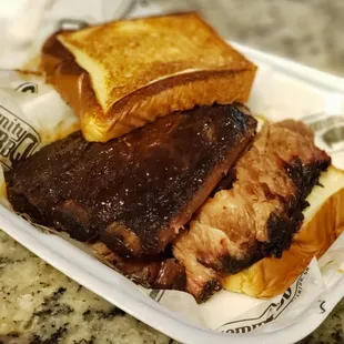 Quarter ribs &amp; brisket with Texas toast.