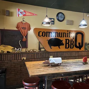 a table and chairs in a restaurant