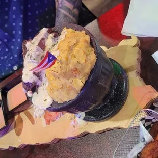 Mofongo con churrasco al ajillo