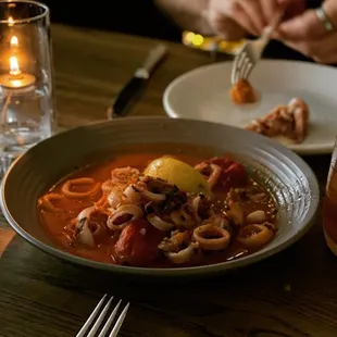 PAN FRIED CALAMARI, POMODORO, CALABRIA CHILI.