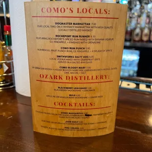 Drink menu