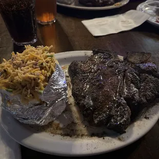 T-bone with loaded baked potato is my favorite.