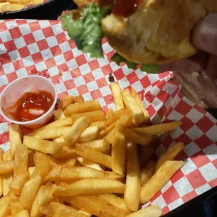 a hot dog and french fries
