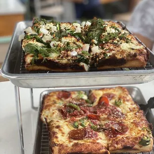 OPA Pizza Small and Joshua J Pizza Small. Opa was a huge hit. Unique and tasty! Joshua was good and simple