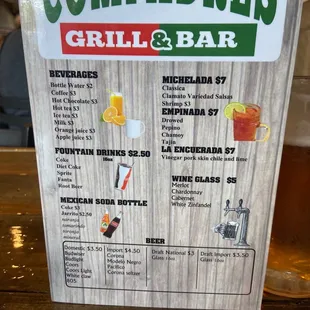 Bar menu
