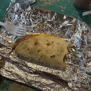 Bean, chorizo, and cheese taco