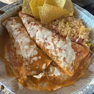 Enchilada and burrito both chicken. Lunch special $10.99