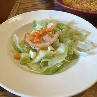 The saddest side salad I've ever seen. What's going on with the color of that tomato?
