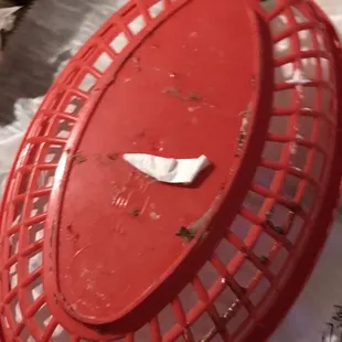 Dirty baskets that's chips were brought in at table