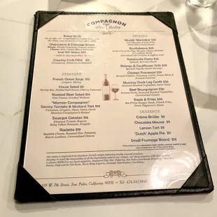 The menu