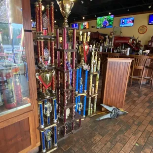 trophies and trophies on display