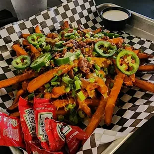 Loaded sweet potato fries. February 2024