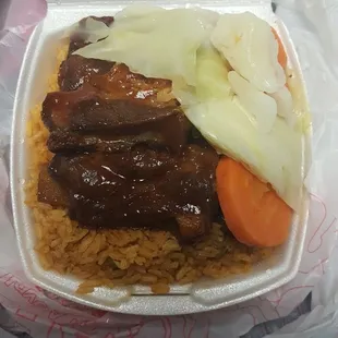 Small bbq spare ribs and veggies