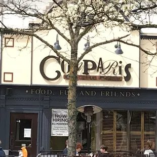 people eating outside