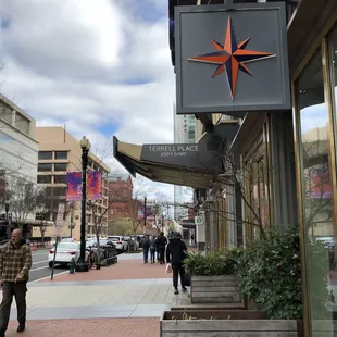 View of Compass Coffee from the west (it&apos;s less than a block away from the Hotel Monaco).