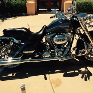 Wash with deionized water dried and all bugs removed tank and fenders polished with a polymer wax lanoline leather treatment ...