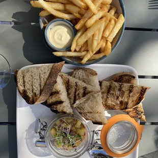 Duck fat fries and chicken liver mousse