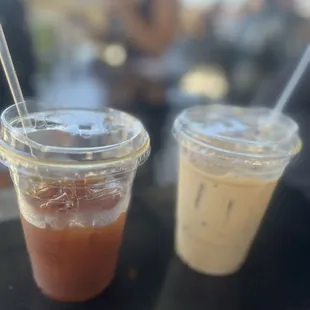 Blacked coffee and latte.