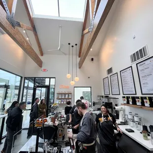 a group of people in a coffee shop