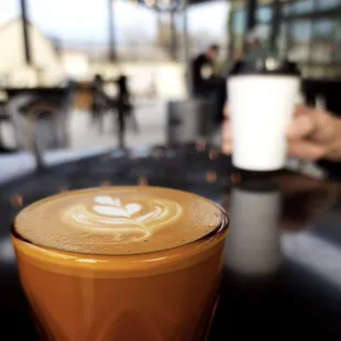 a cup of coffee on a table