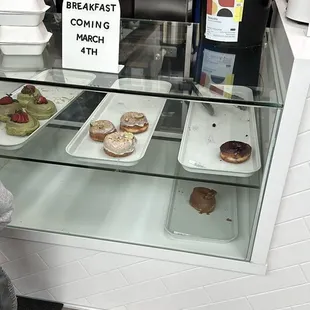 a display of breakfast items