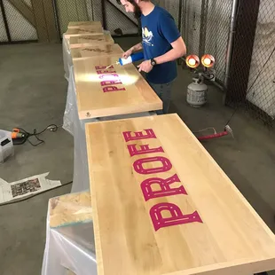 Tables for a local bar. Logo was CNC machined into solid maple table tops, painted and sealed with epoxy.