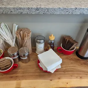 Utensils, sweeteners, half &amp; half, etc.