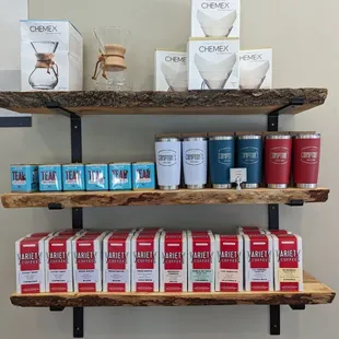 Coffee beans, tea, tumblers &amp; Chemex for purchase