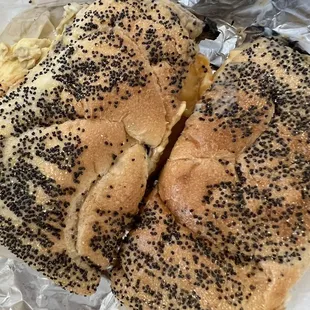 a bagel sandwich cut in half