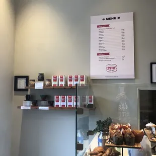 Menu. Pastries. Super cute merch.