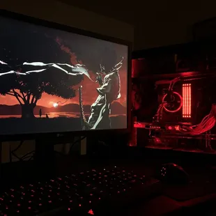 Ryzen 9 3900X, Power Color Liquid Devil RX5700XT, C240 ThermalTake hard piped liquid cooling, 64 GB of DDR6 3600 Corsair Vengeance Pro Ram