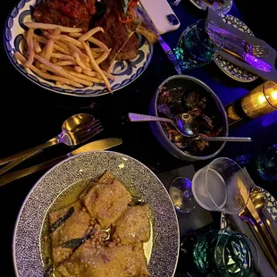 Pumpkin ravioli, pumpkin ribs with fries