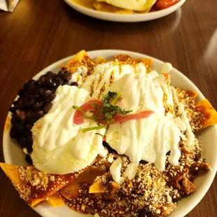 Chilaquiles with red sauce, extra spicy.
