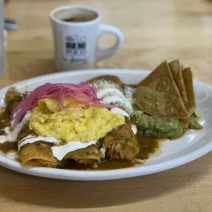 Chicken tinga enchiladas  Cuban coffee