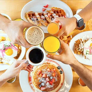 a group of people having breakfast