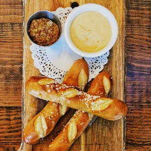 Bavarian Pretzel Sticks -- Grainy Mustard, Cheese Sauce