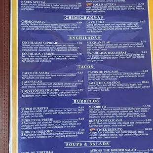 a menu for a mexican restaurant