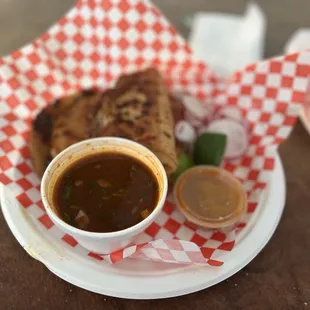 Birria tacos + consome