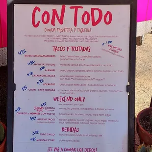 Menu as of August 2023