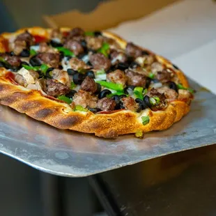 a closeup of a pizza