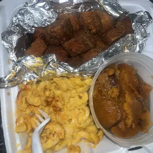 Salmon bites , Mac, Yams