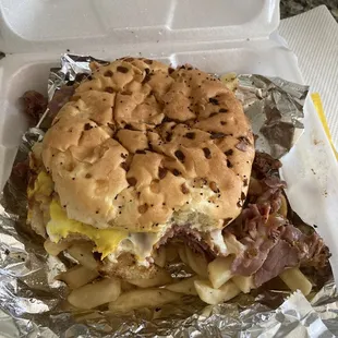 a hamburger and fries