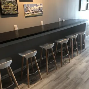 a row of bar stools in a restaurant