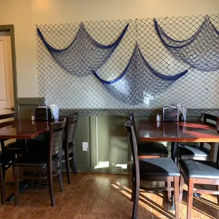 tables and chairs in a restaurant