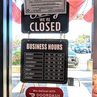 This is the photo of their business hours and you can also order on Door Dash