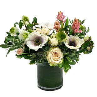 Anemone, Hyacinth, Heleborus, Spray Garden Roses, Pittsoporium, MIXED PREMIUM FLORAL VARIETY. Designer's Choice.