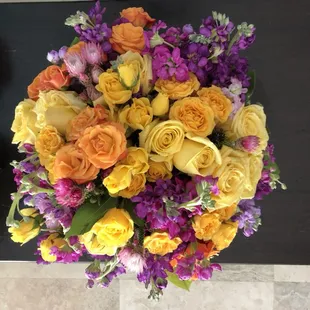 Assortment of Garden Spray Roses with assortment of Fragrant Stock Flower. Stunning!